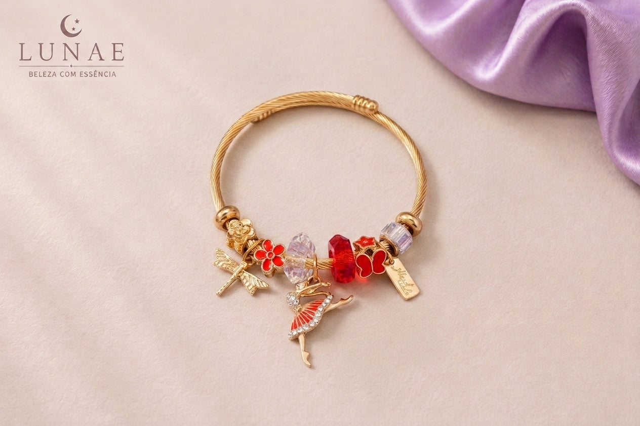 Pulseira Ajustável com Pendentes em Aço Inoxidável