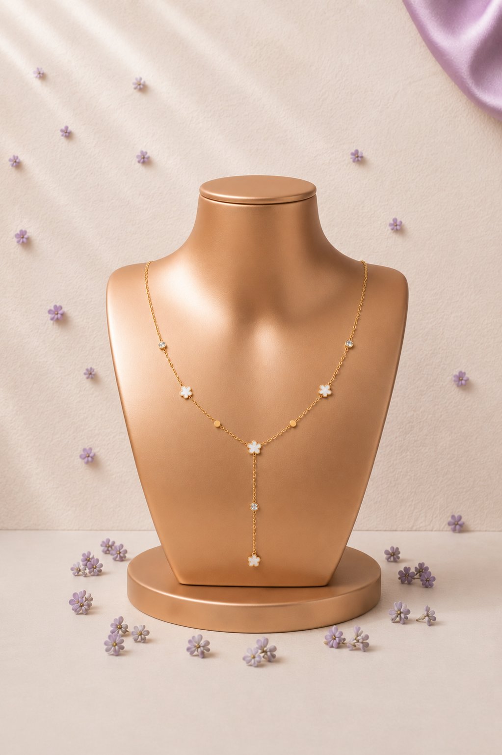 Lunae Colar Flores Franjas Cristais – Aço Inoxidável Resistente à Água