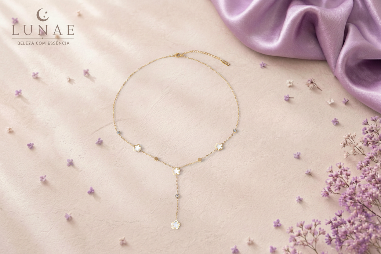 Colar flores brancas no fundo Lunae