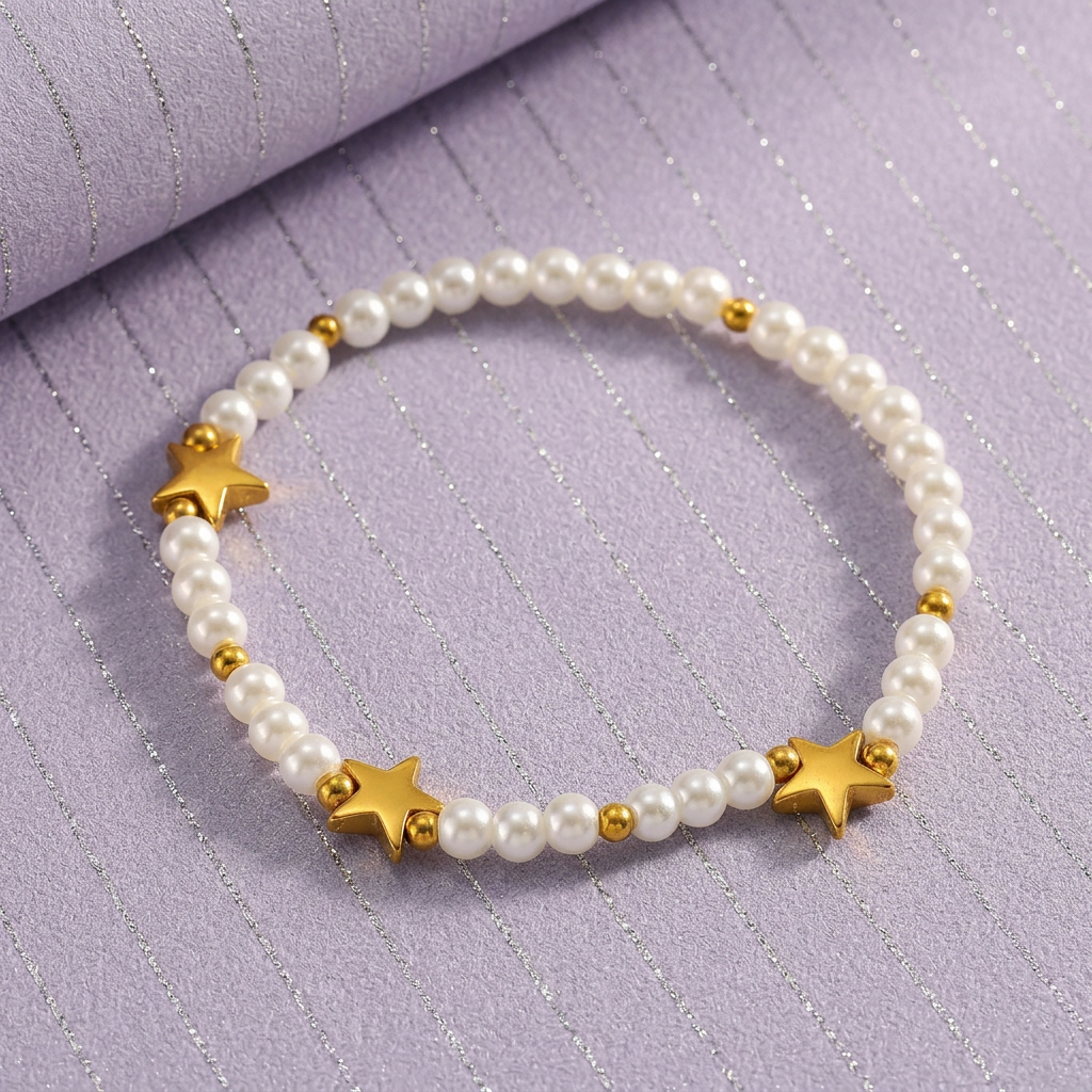 Lunae Coleção Estrela e Pérola – Colar e Pulseira em Aço Inoxidável