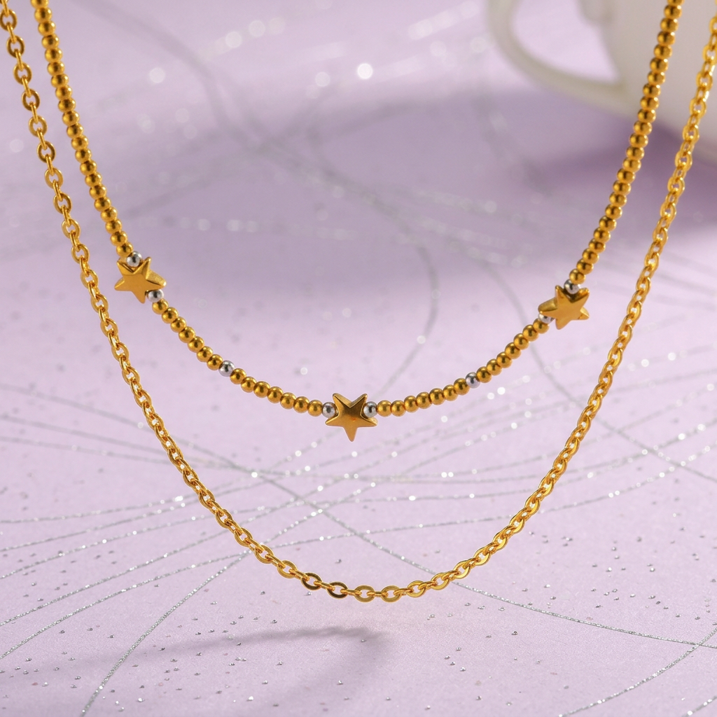 Lunae Coleção Estrela e Pérola – Colar e Pulseira em Aço Inoxidável