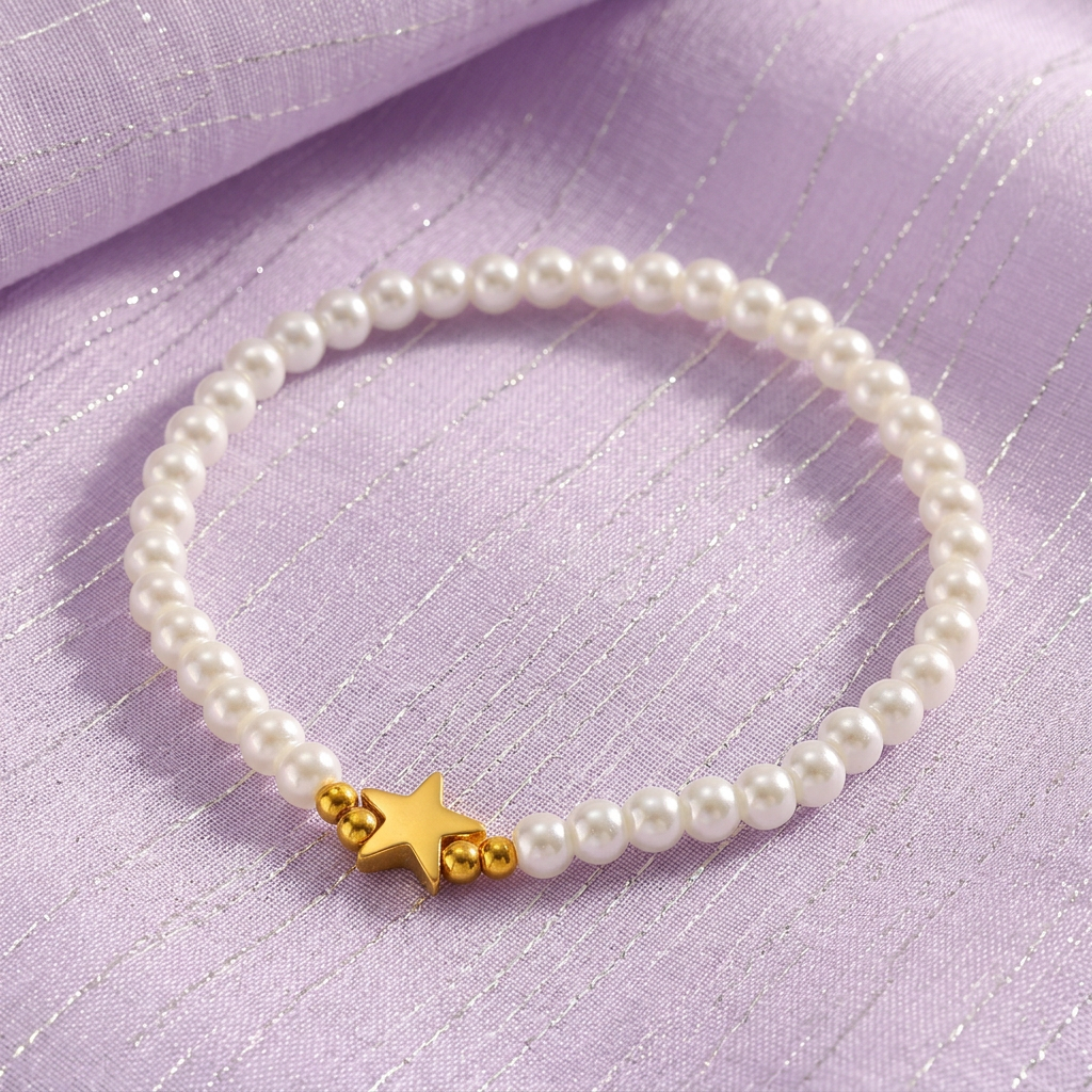 Lunae Coleção Estrela e Pérola – Colar e Pulseira em Aço Inoxidável