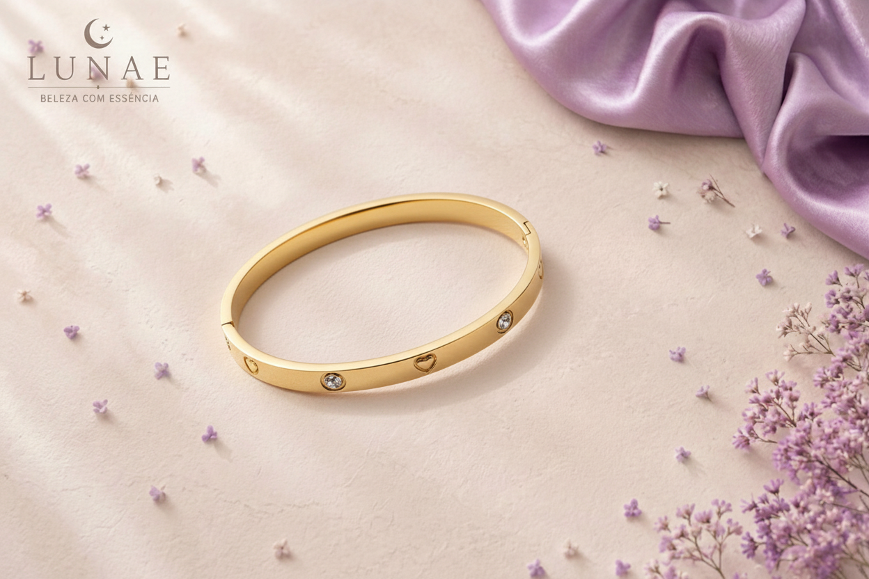 Pulseira dourada no fundo Lunae